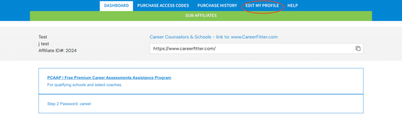 Edit My Profile button in the CareerFitter advisor dashboard