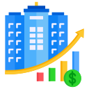 building with a growth chart infographic representing enterprising