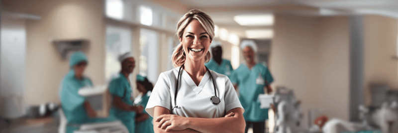 Female nurse smiling working in a hospital