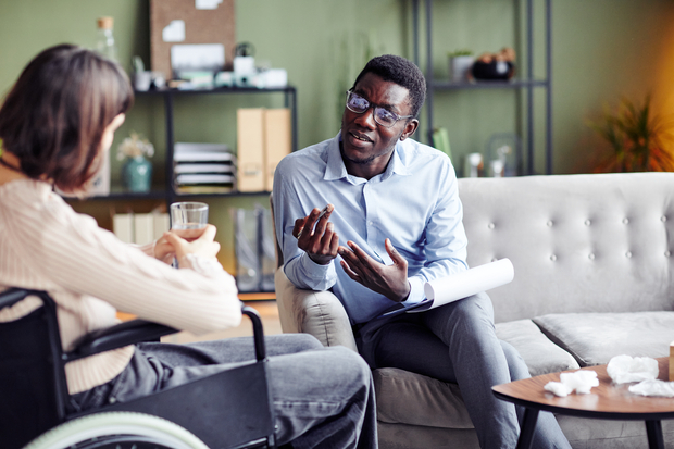 Psychologist with client getting great news