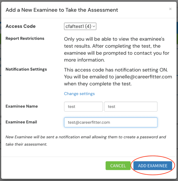 Add New Examinee form with Add Examinee button