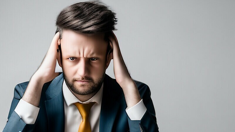 angry guy covers his ears so not to hear job feedback