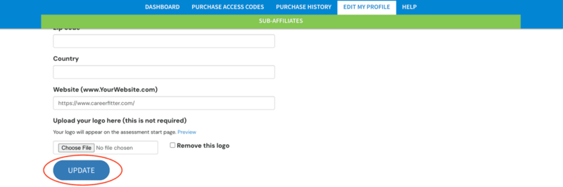 Update button at the bottom of the profile form
